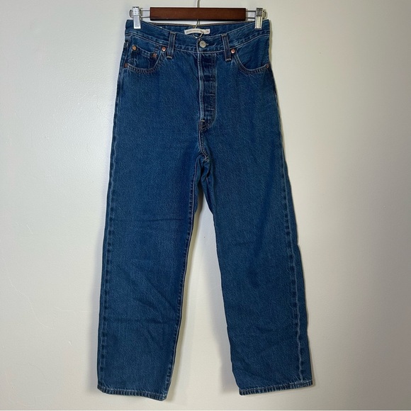 Levi Ribcage Straight Ankle Classic Blue Denim Jeans - Picture 1 of 3